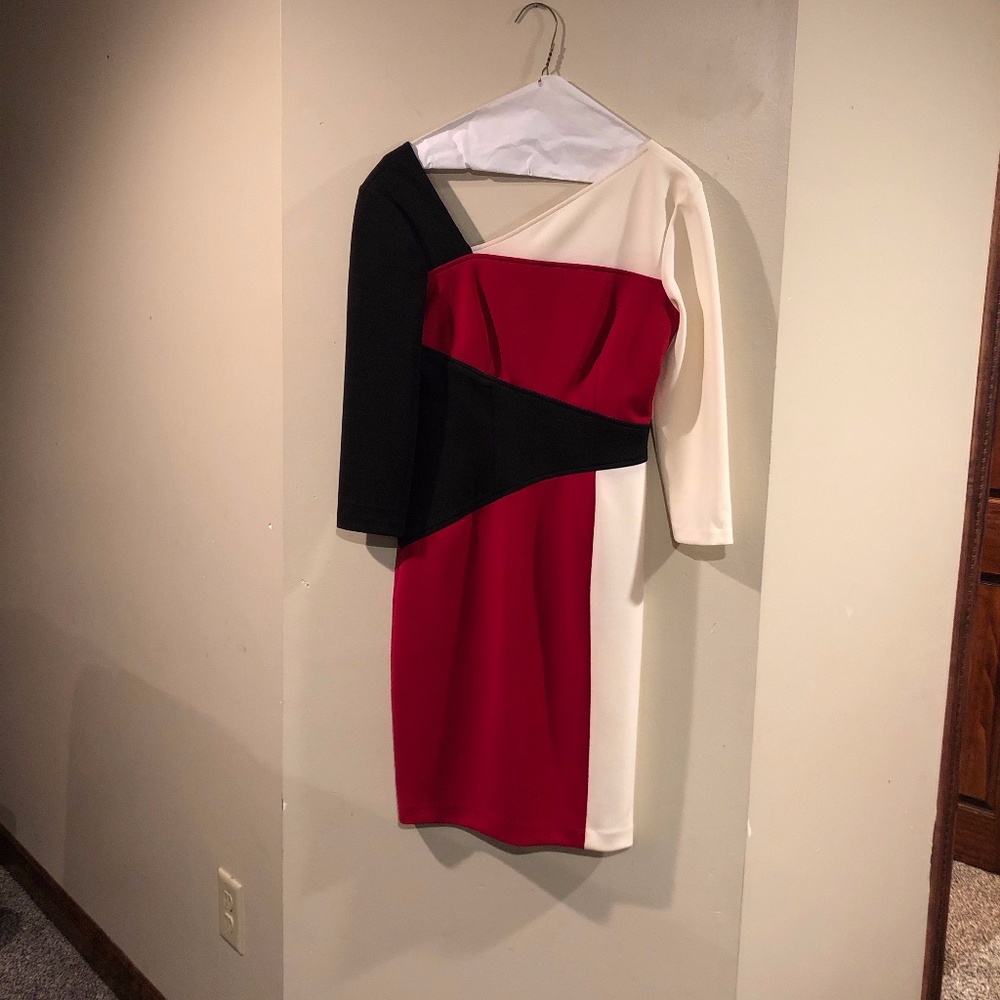 Maggy London 4 red, black, cream dress
